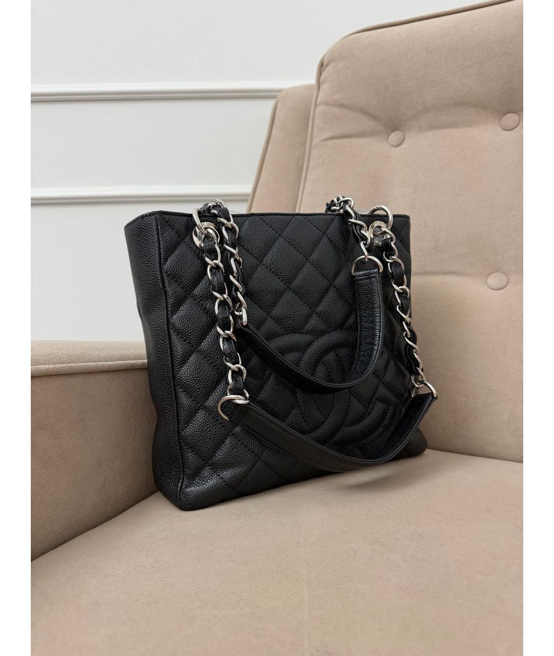 CHANEL Черная кожаная сумка тоут, фото 2