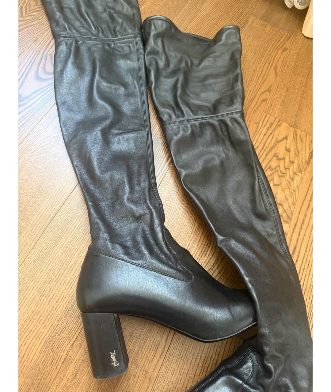 SAINT LAURENT Черные кожаные ботфорты, фото 2