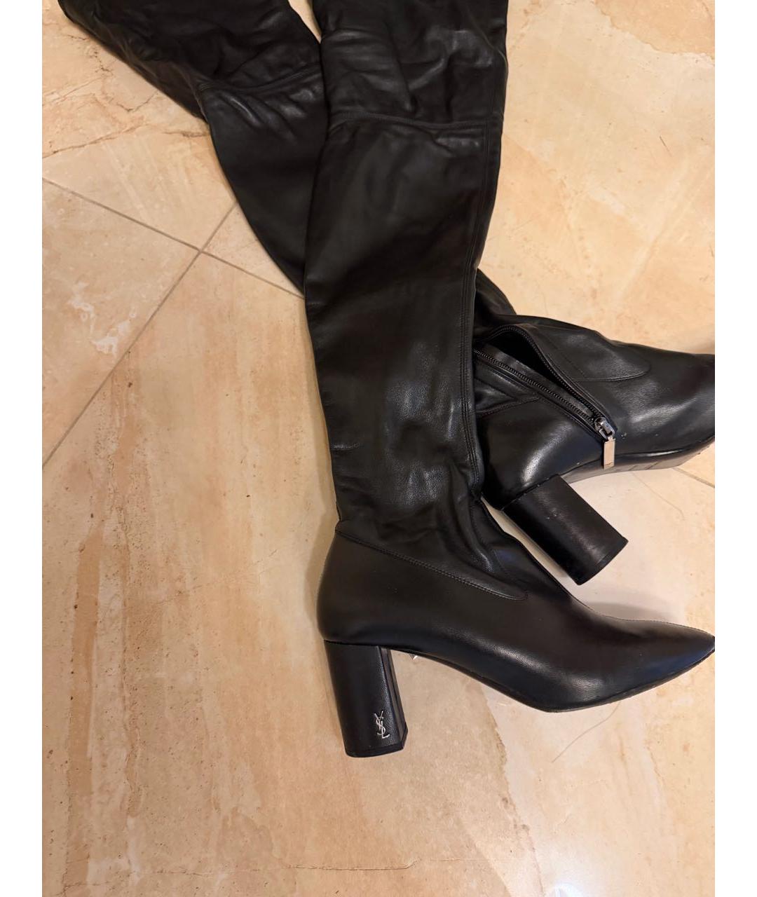 SAINT LAURENT Черные кожаные ботфорты, фото 4