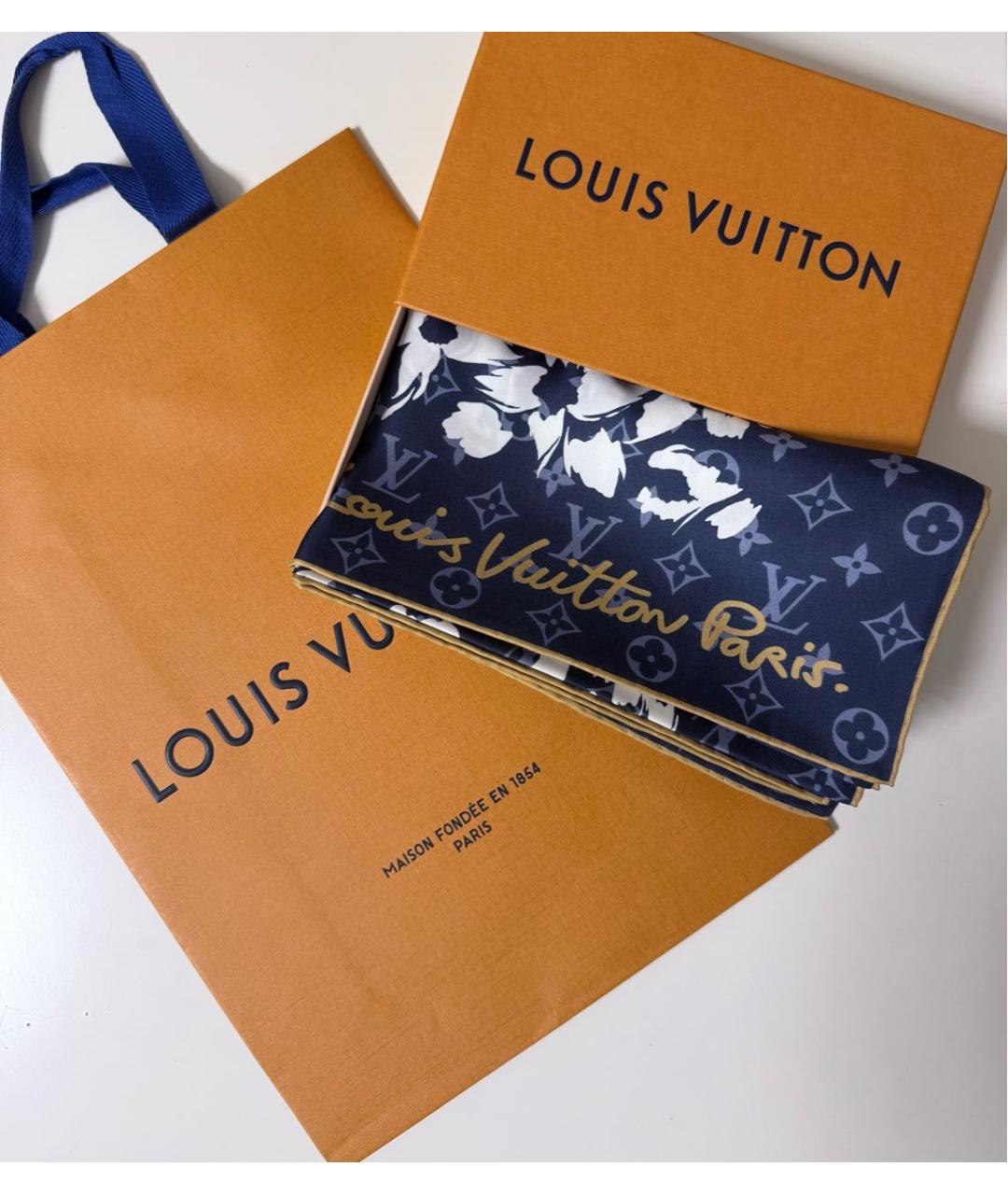 LOUIS VUITTON Синий шелковый платок, фото 8