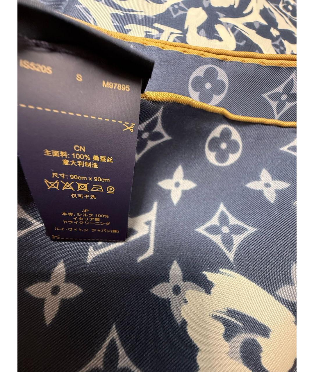 LOUIS VUITTON Синий шелковый платок, фото 6