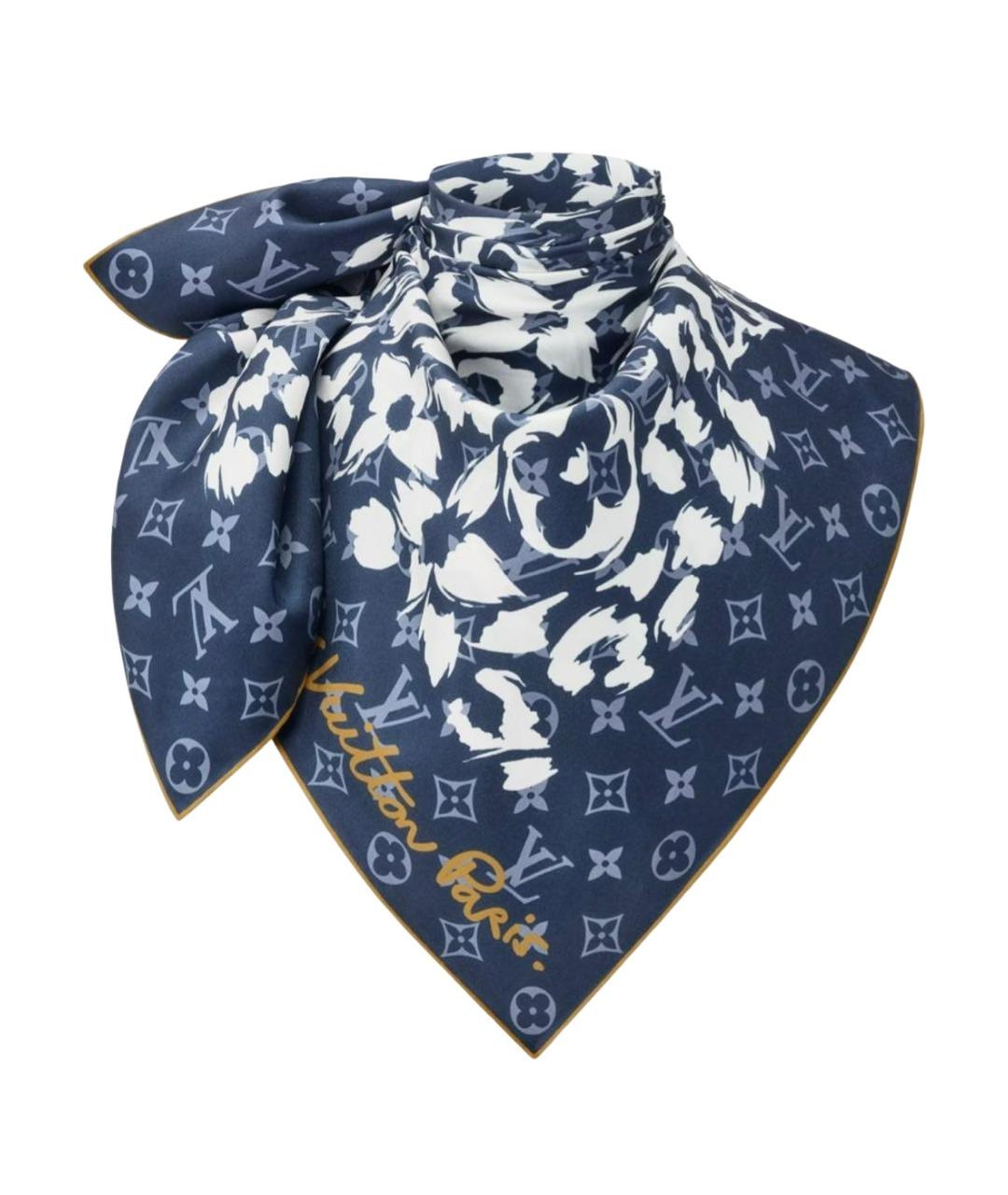 LOUIS VUITTON Синий шелковый платок, фото 1