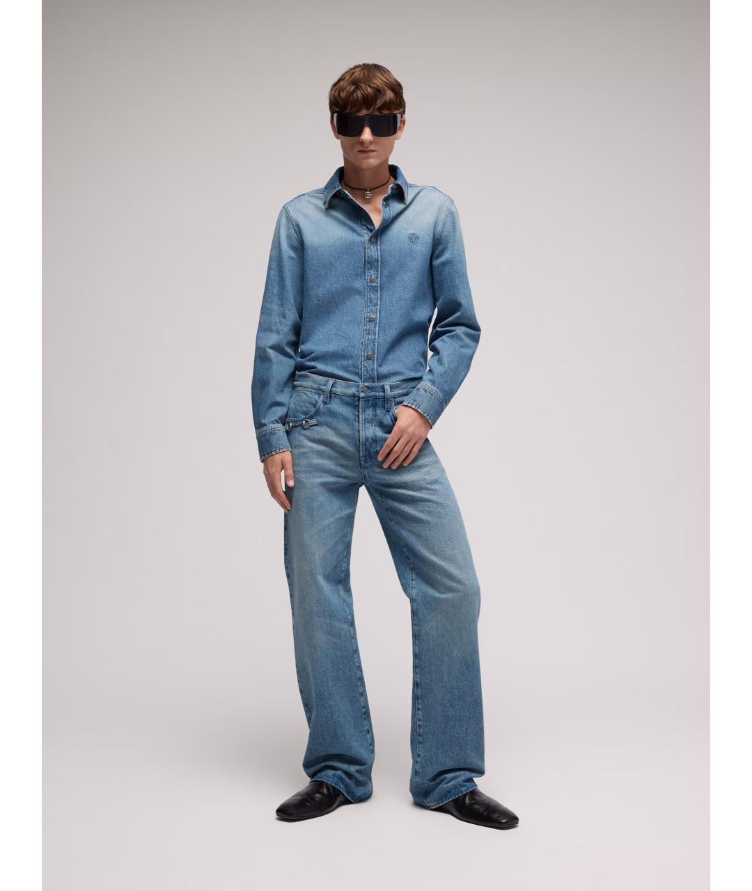 GUCCI Голубые хлопковые прямые джинсы, фото 2