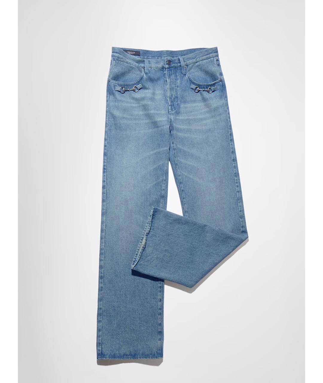 GUCCI Голубые хлопковые прямые джинсы, фото 5