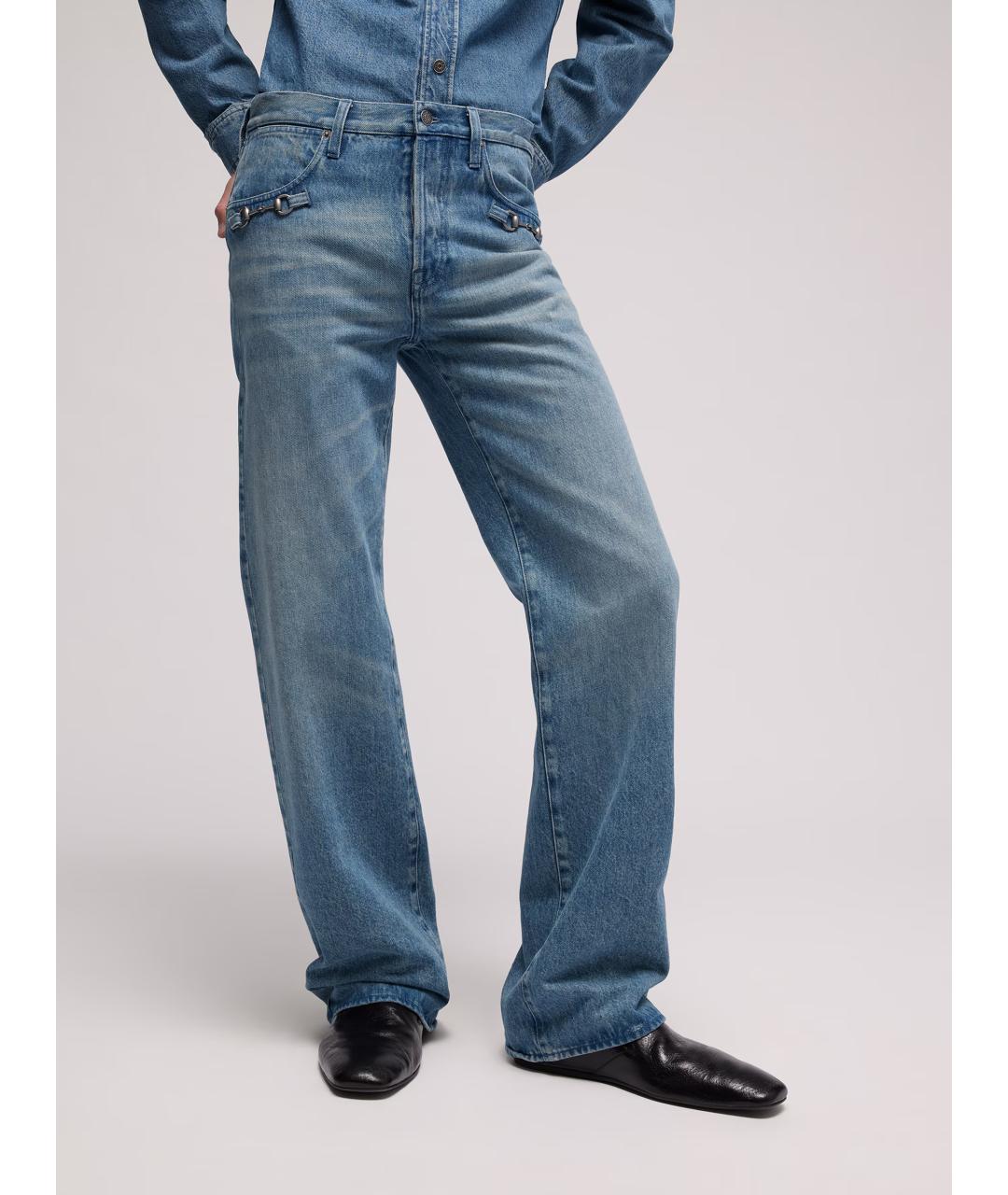 GUCCI Голубые хлопковые прямые джинсы, фото 3