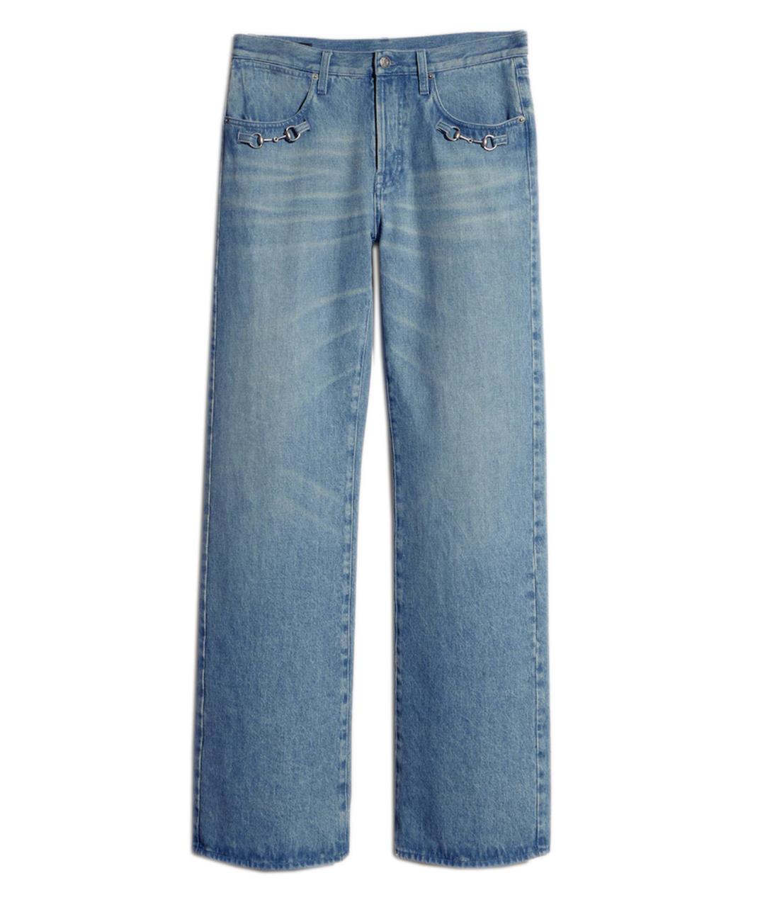 GUCCI Голубые хлопковые прямые джинсы, фото 1