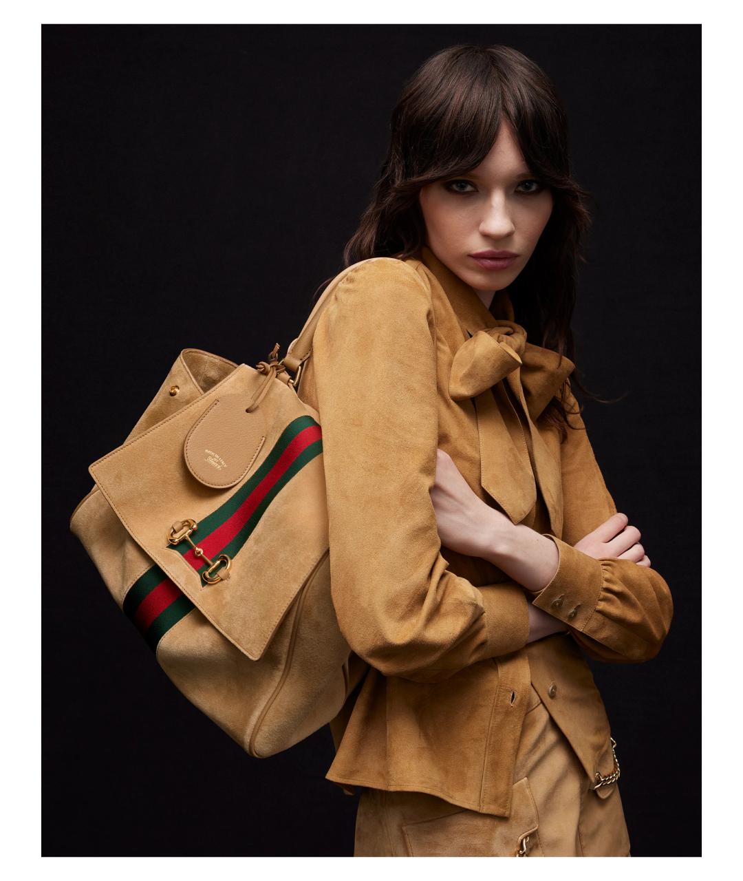 GUCCI Коричневая замшевая сумка тоут, фото 3