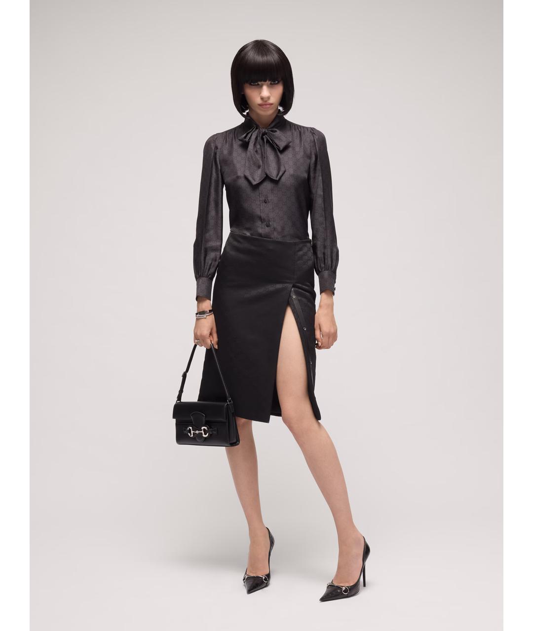 GUCCI Черная шелковая блузы, фото 2