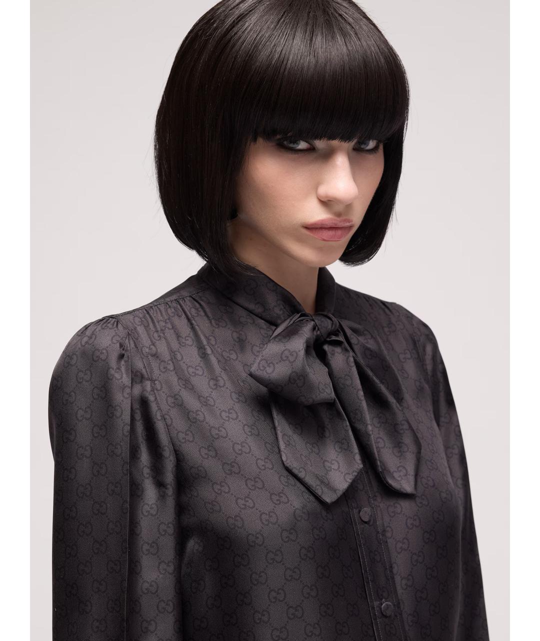 GUCCI Черная шелковая блузы, фото 4