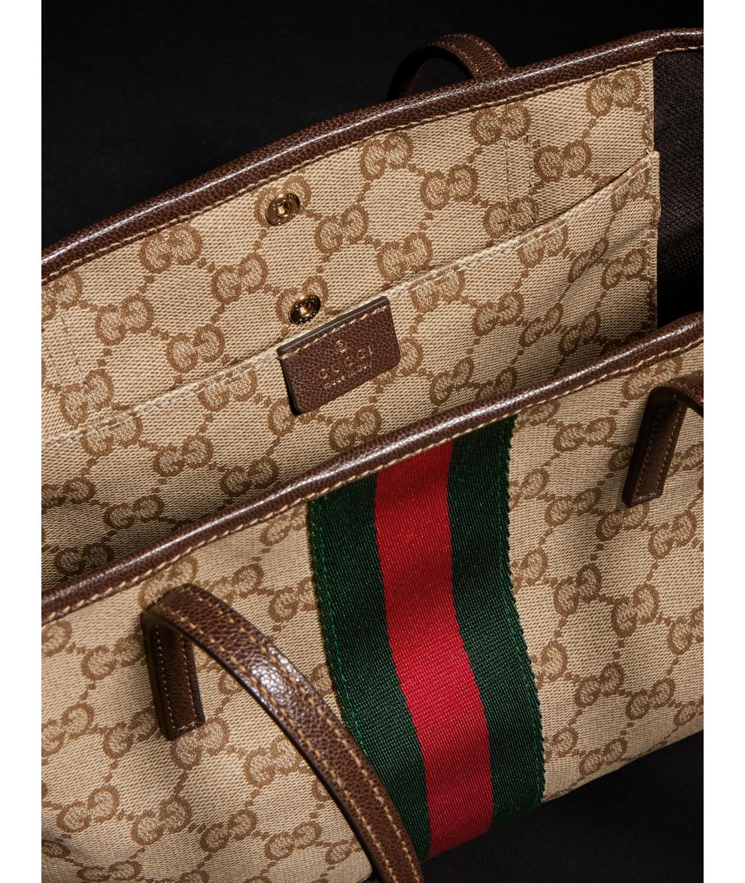GUCCI Бежевая сумка тоут из канвы, фото 7