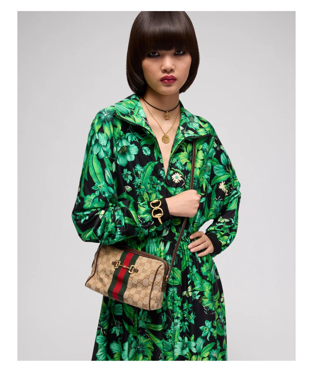 GUCCI Бежевая сумка через плечо из канвы, фото 2
