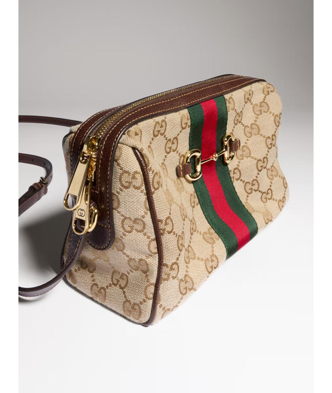 GUCCI Бежевая сумка через плечо из канвы, фото 4