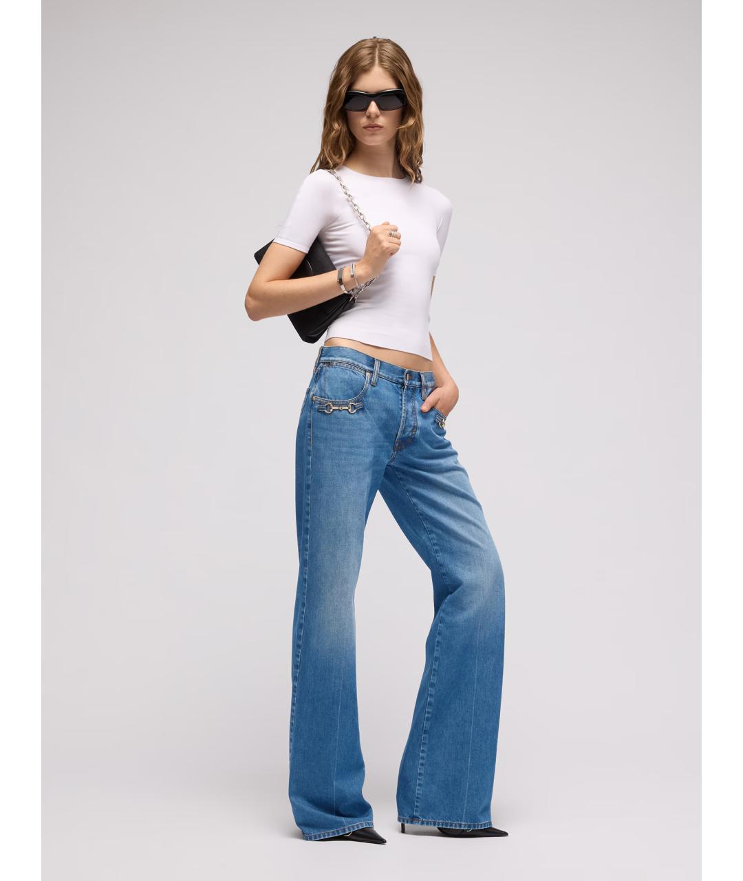 GUCCI Синие хлопковые прямые джинсы, фото 2