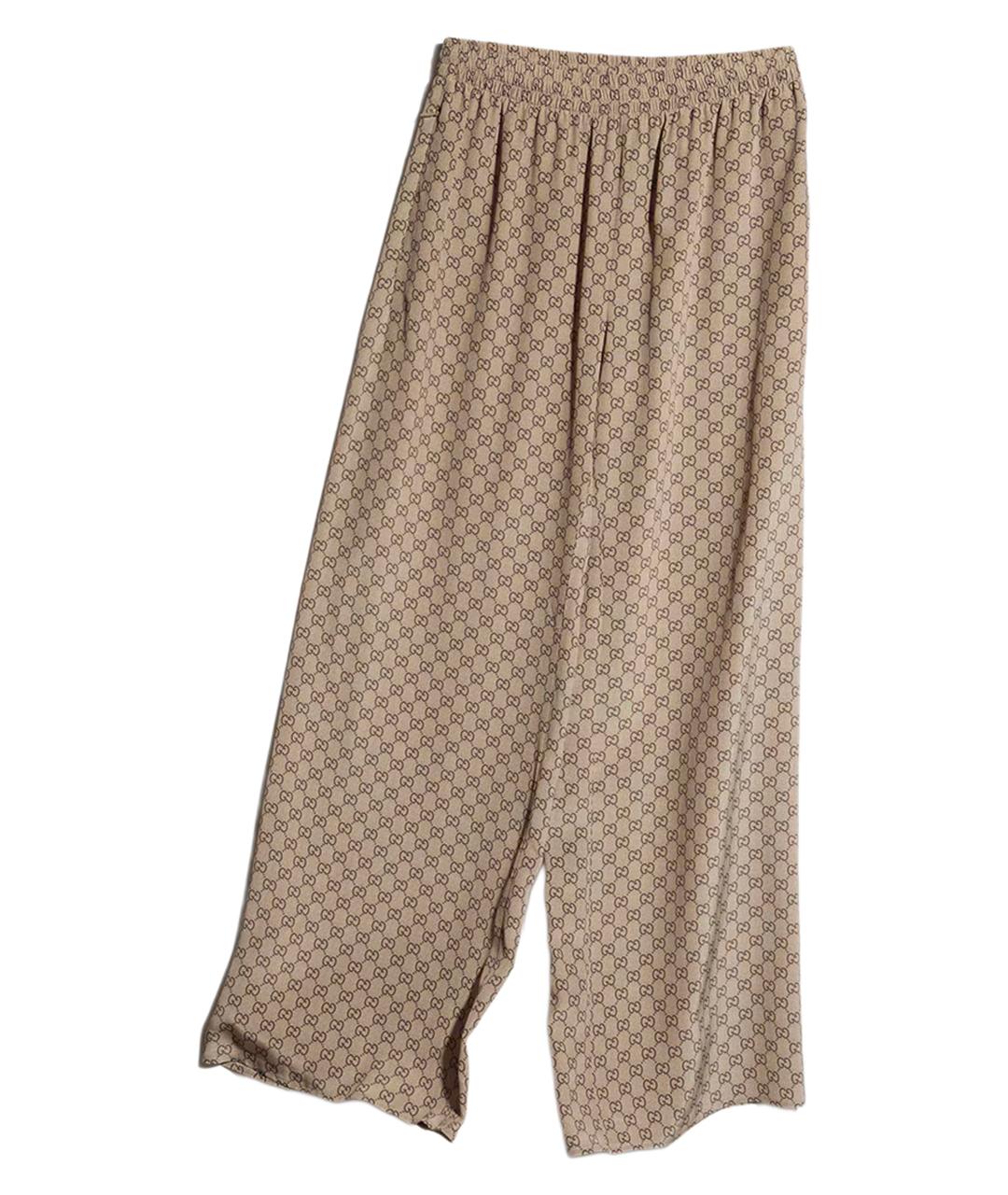 GUCCI Бежевые шелковые брюки широкие, фото 2