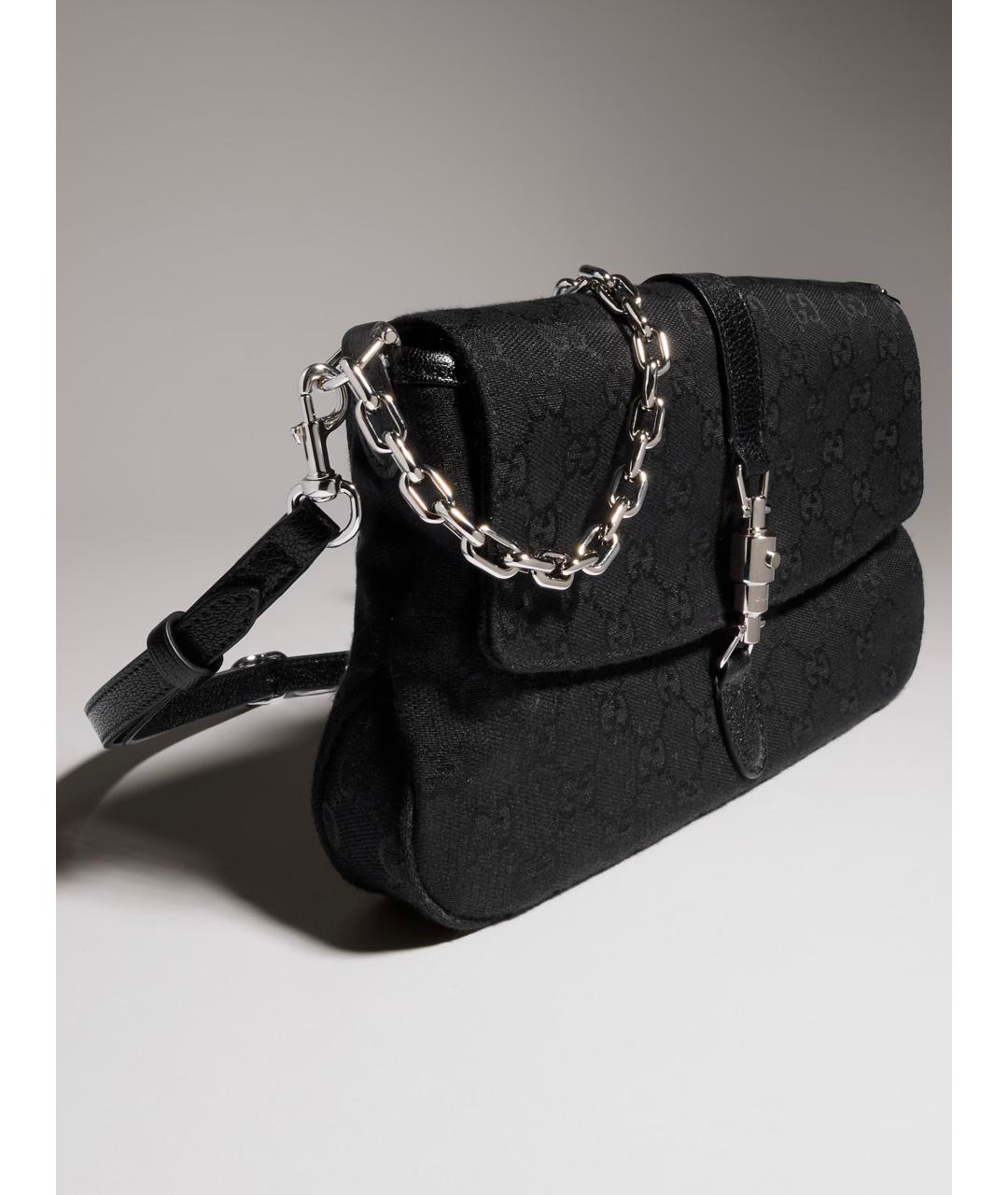 GUCCI Черная сумка через плечо из канвы, фото 5