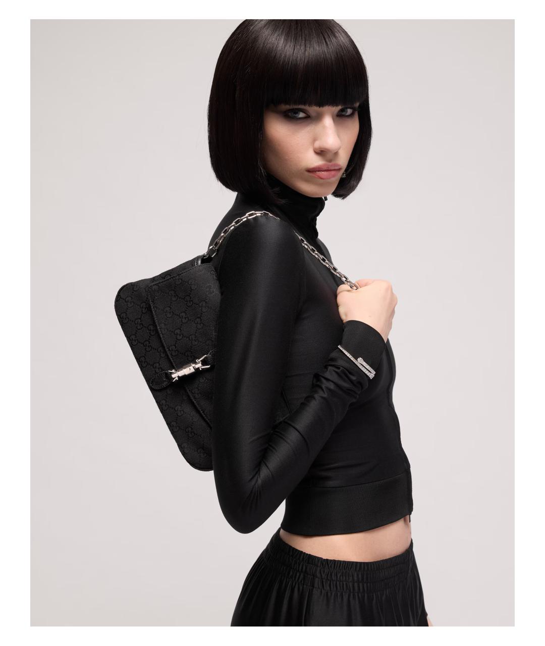 GUCCI Черная сумка через плечо из канвы, фото 2