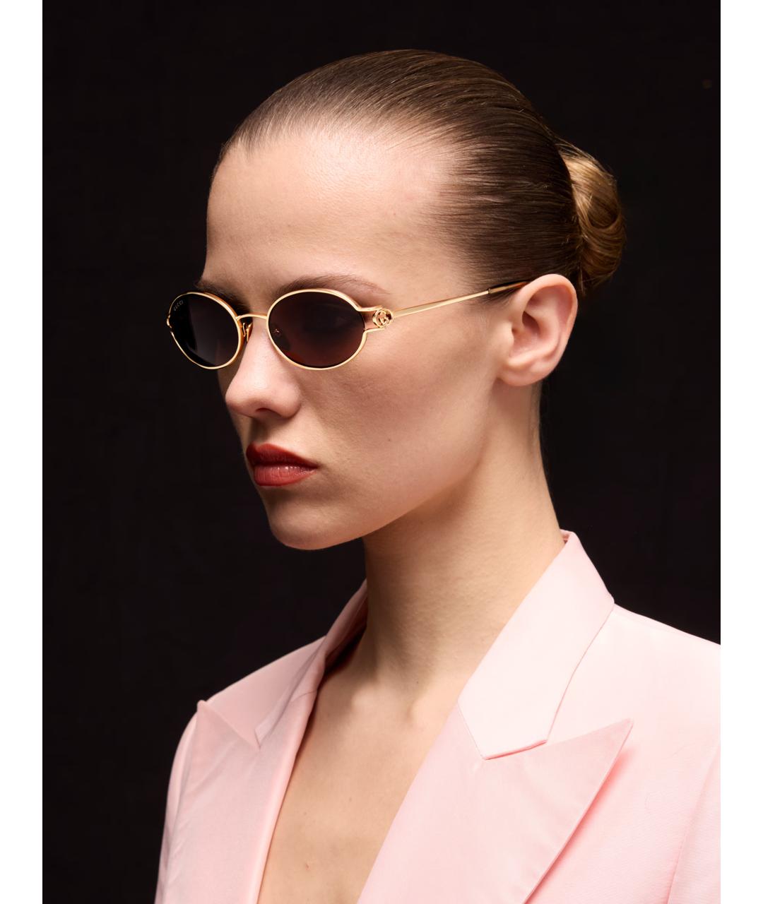 GUCCI Золотые металлические солнцезащитные очки, фото 3