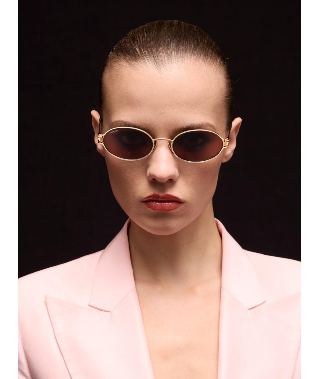 GUCCI Золотые металлические солнцезащитные очки, фото 2