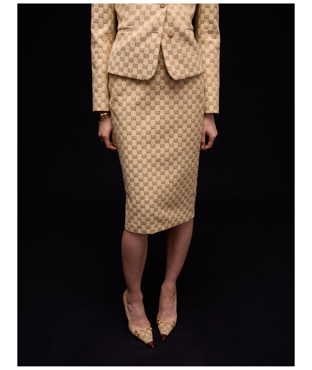 GUCCI Бежевая хлопковая юбка миди, фото 4