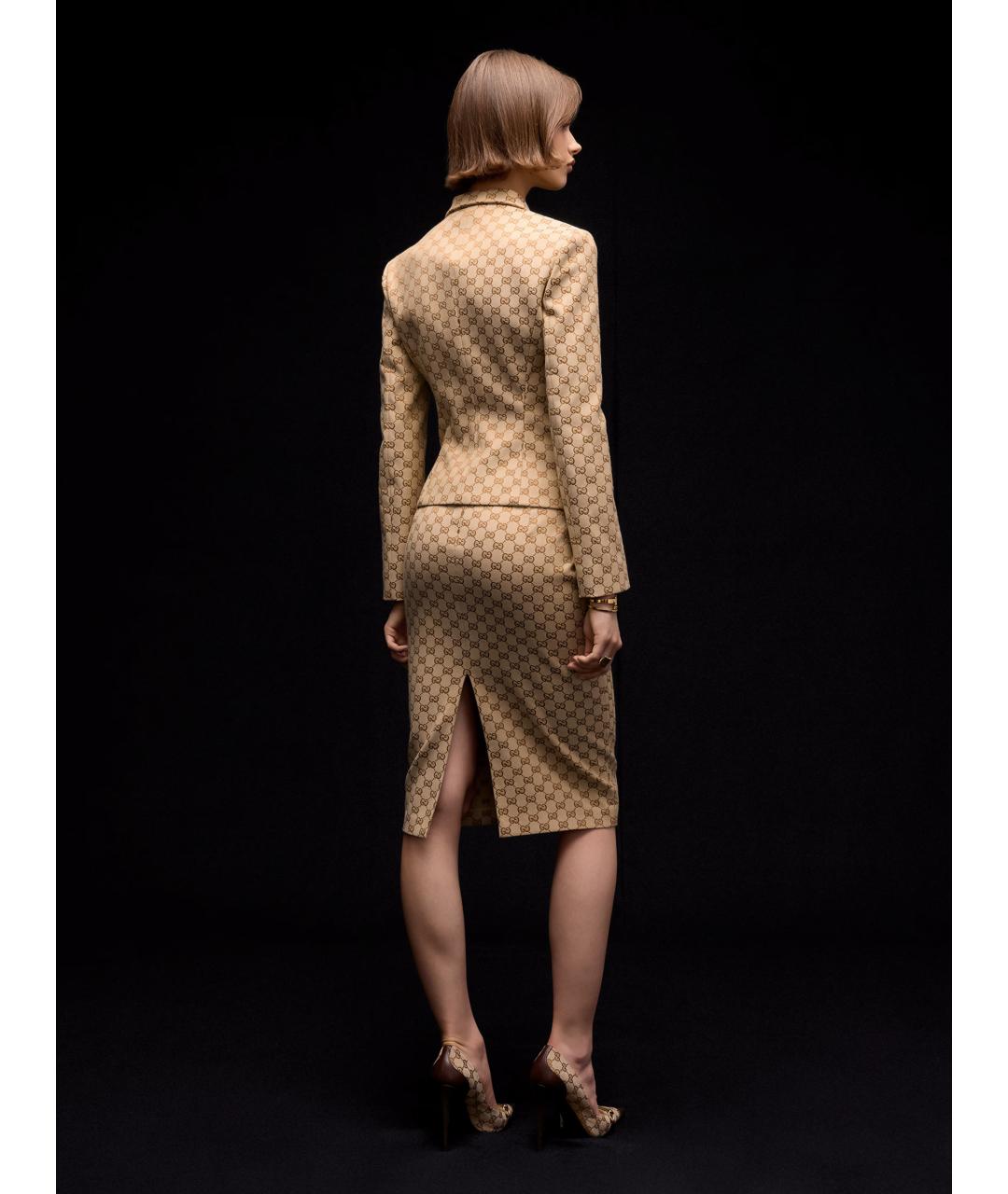GUCCI Бежевая хлопковая юбка миди, фото 3