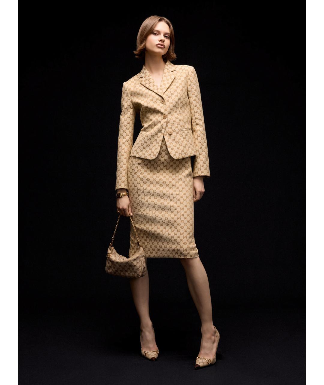 GUCCI Бежевая хлопковая юбка миди, фото 2