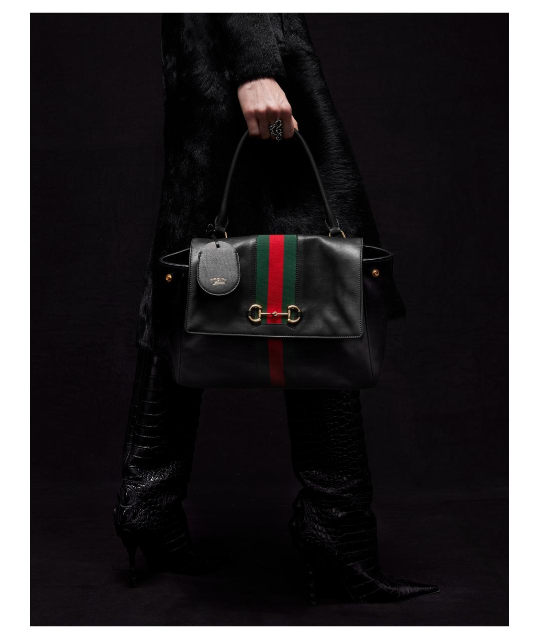 GUCCI Черная кожаная сумка тоут, фото 4