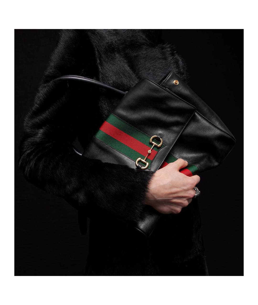 GUCCI Черная кожаная сумка тоут, фото 2