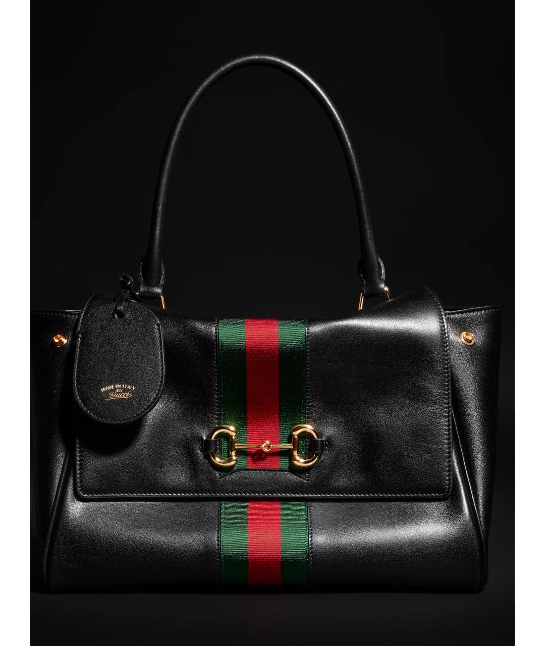 GUCCI Черная кожаная сумка тоут, фото 5