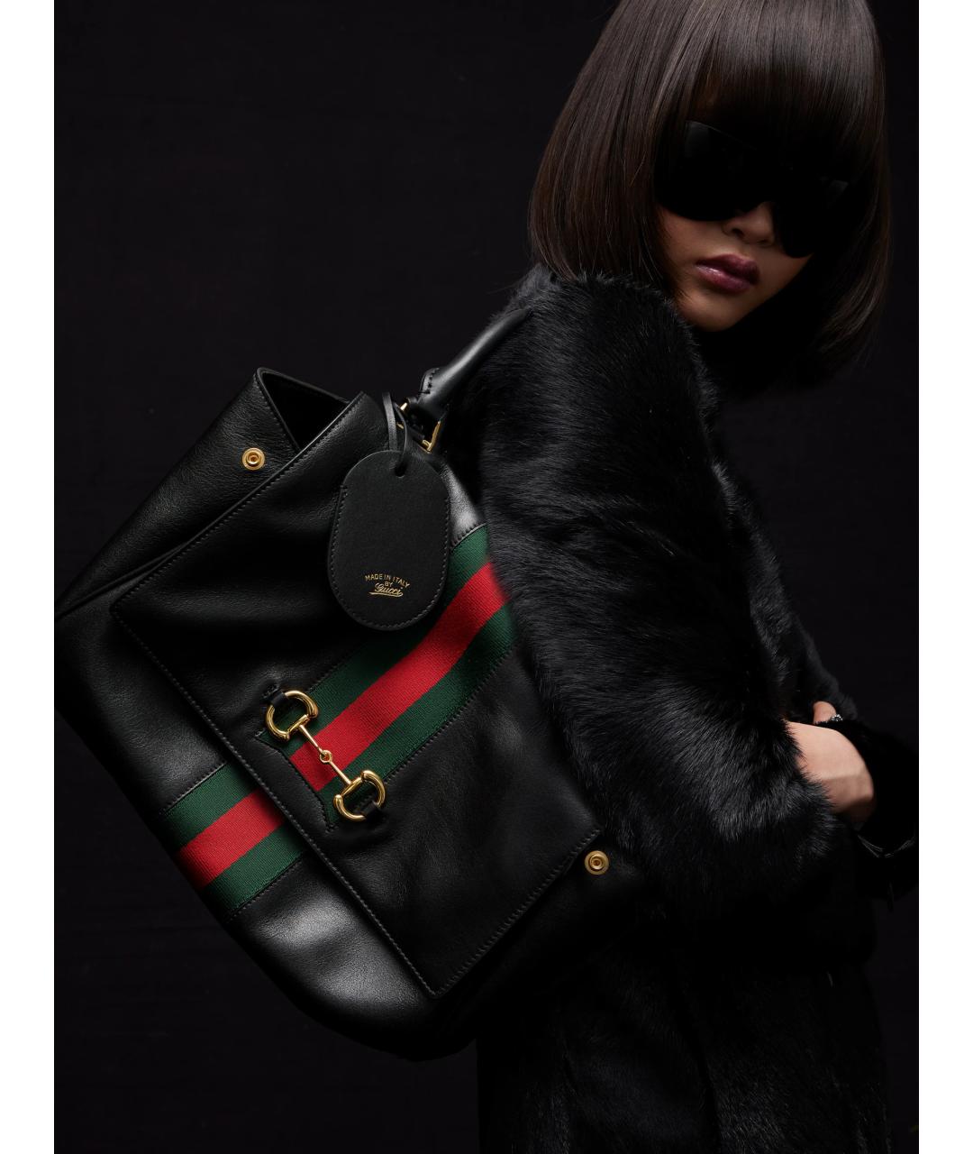 GUCCI Черная кожаная сумка тоут, фото 3