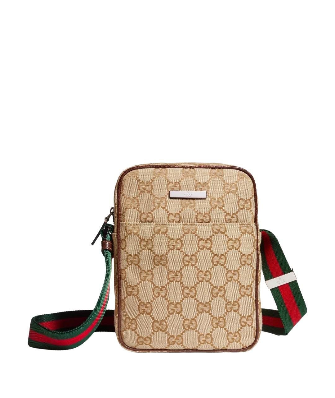 GUCCI Бежевая сумка на плечо из канвы, фото 1