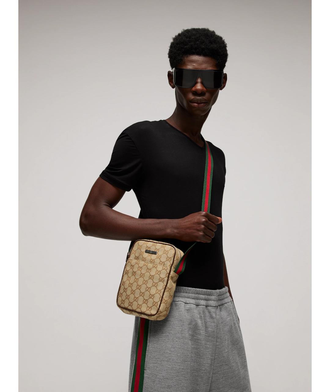 GUCCI Бежевая сумка на плечо из канвы, фото 2