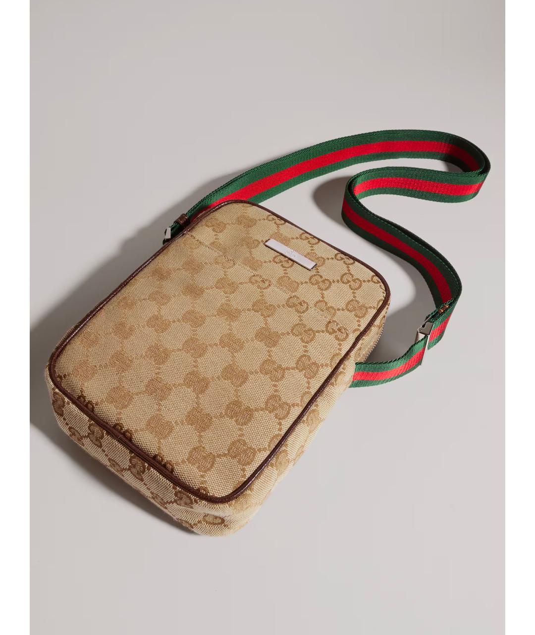 GUCCI Бежевая сумка на плечо из канвы, фото 3