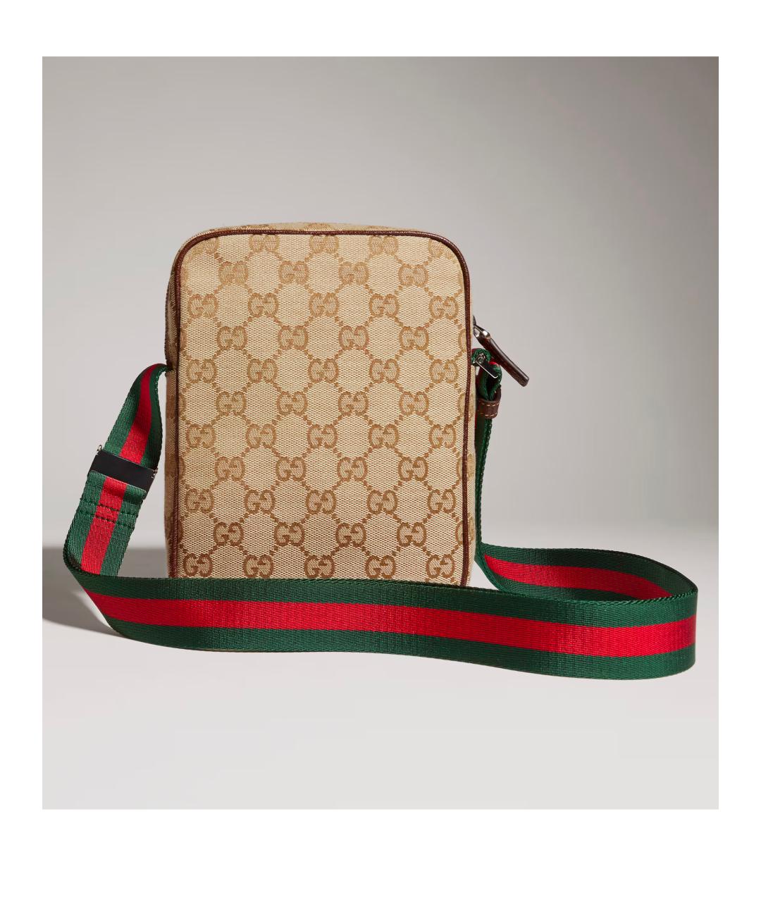 GUCCI Бежевая сумка на плечо из канвы, фото 5