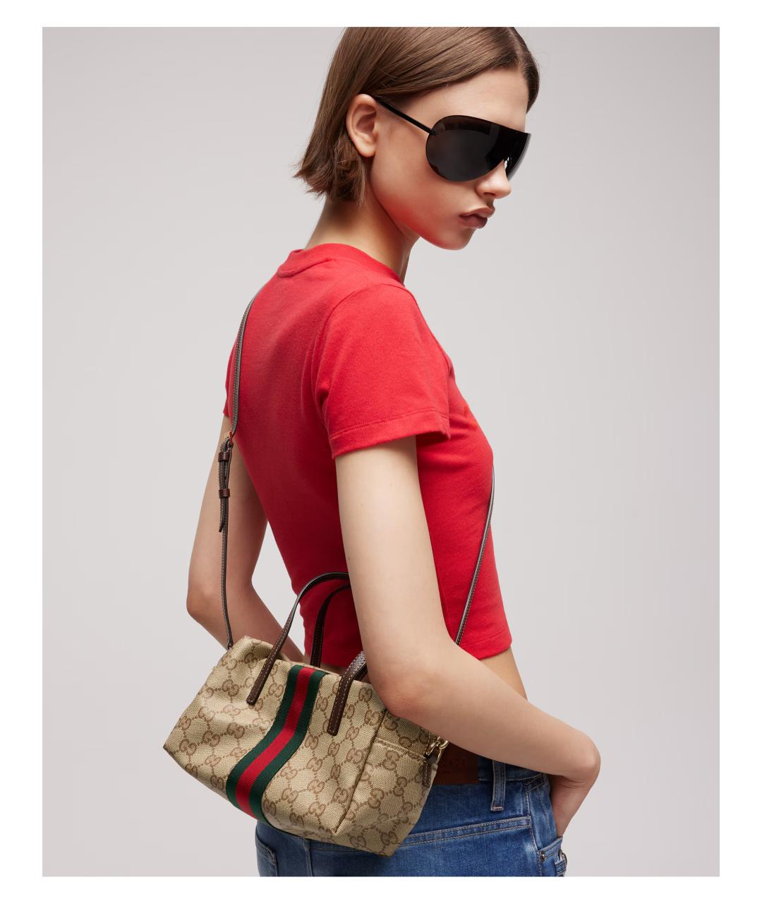 GUCCI Бежевая сумка тоут из канвы, фото 2