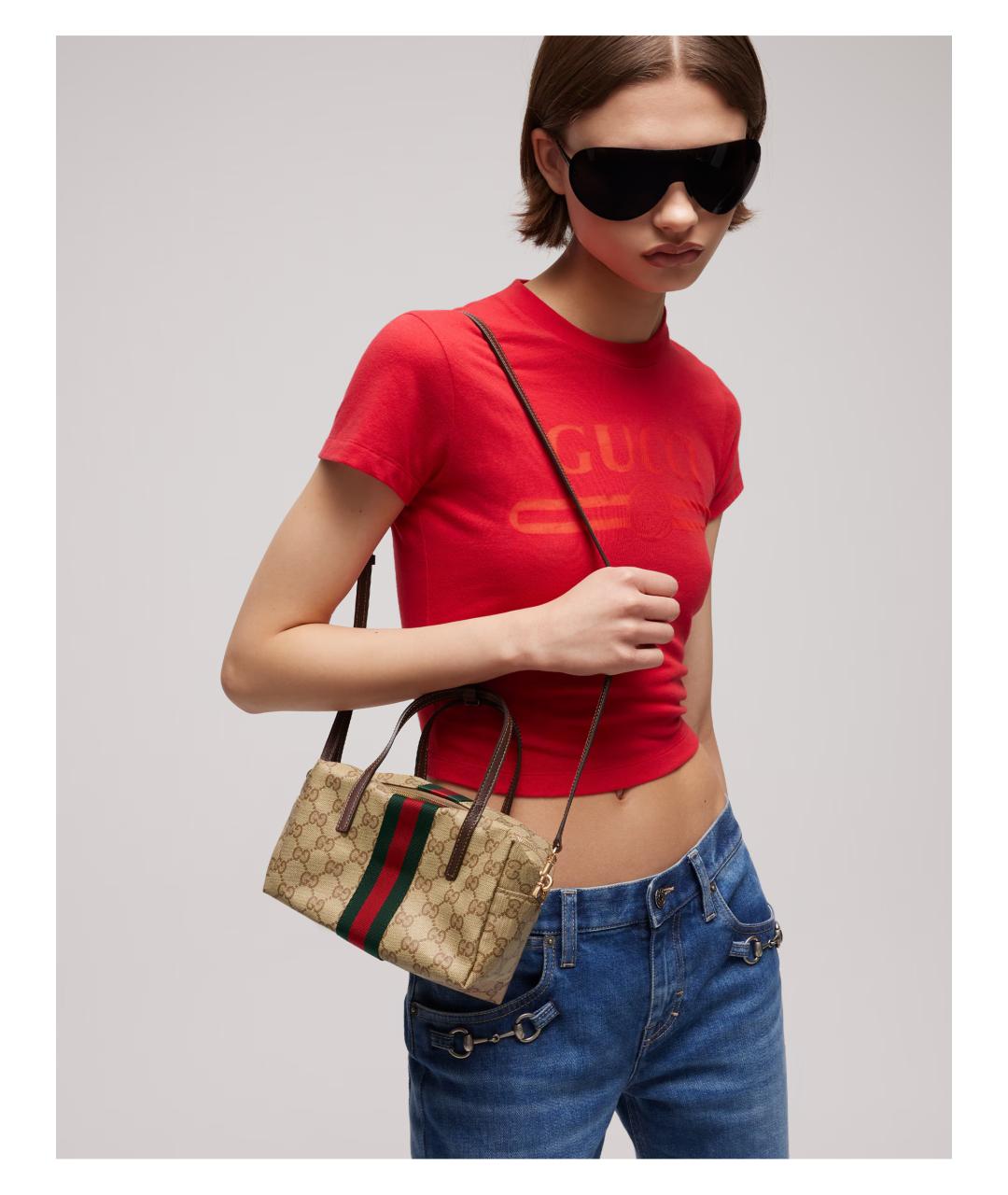 GUCCI Бежевая сумка тоут из канвы, фото 3