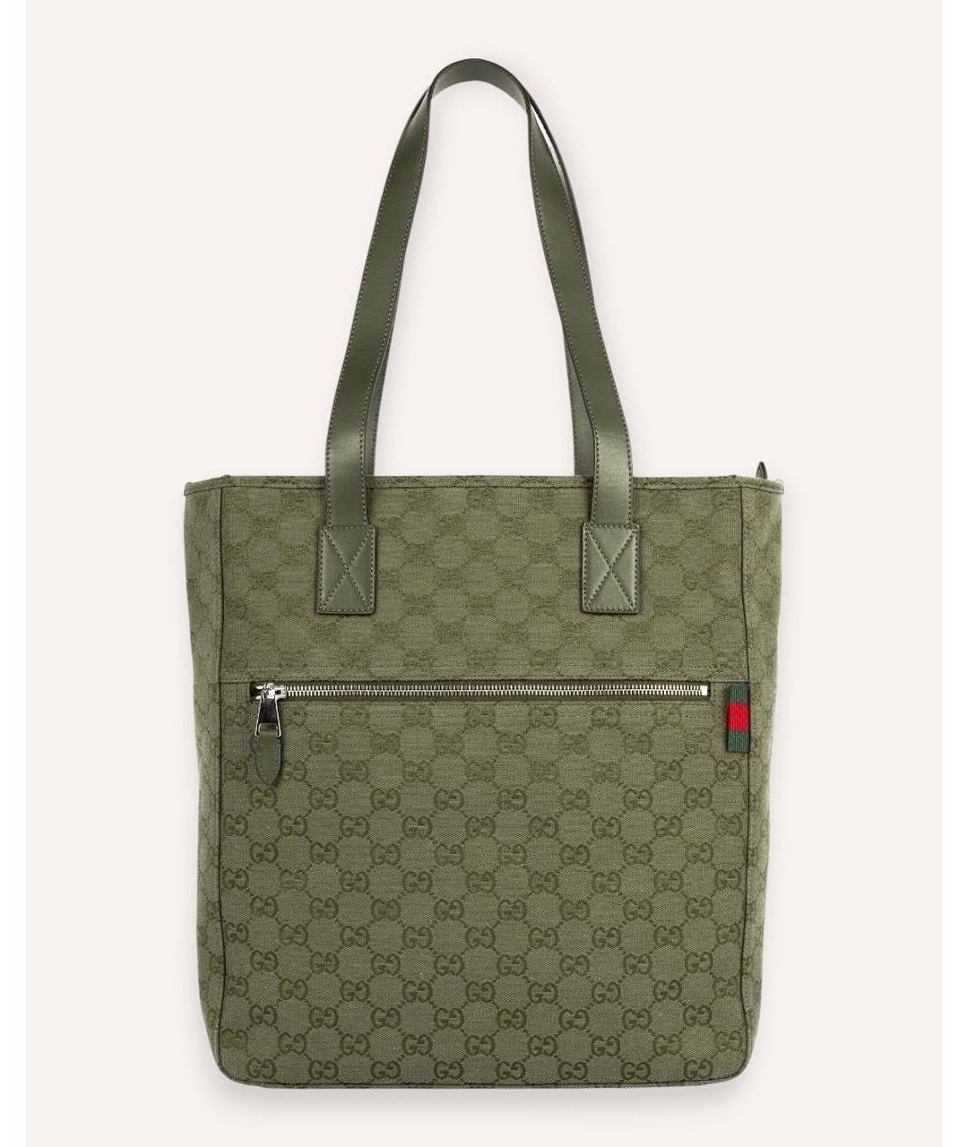 GUCCI Хаки сумка тоут из канвы, фото 6
