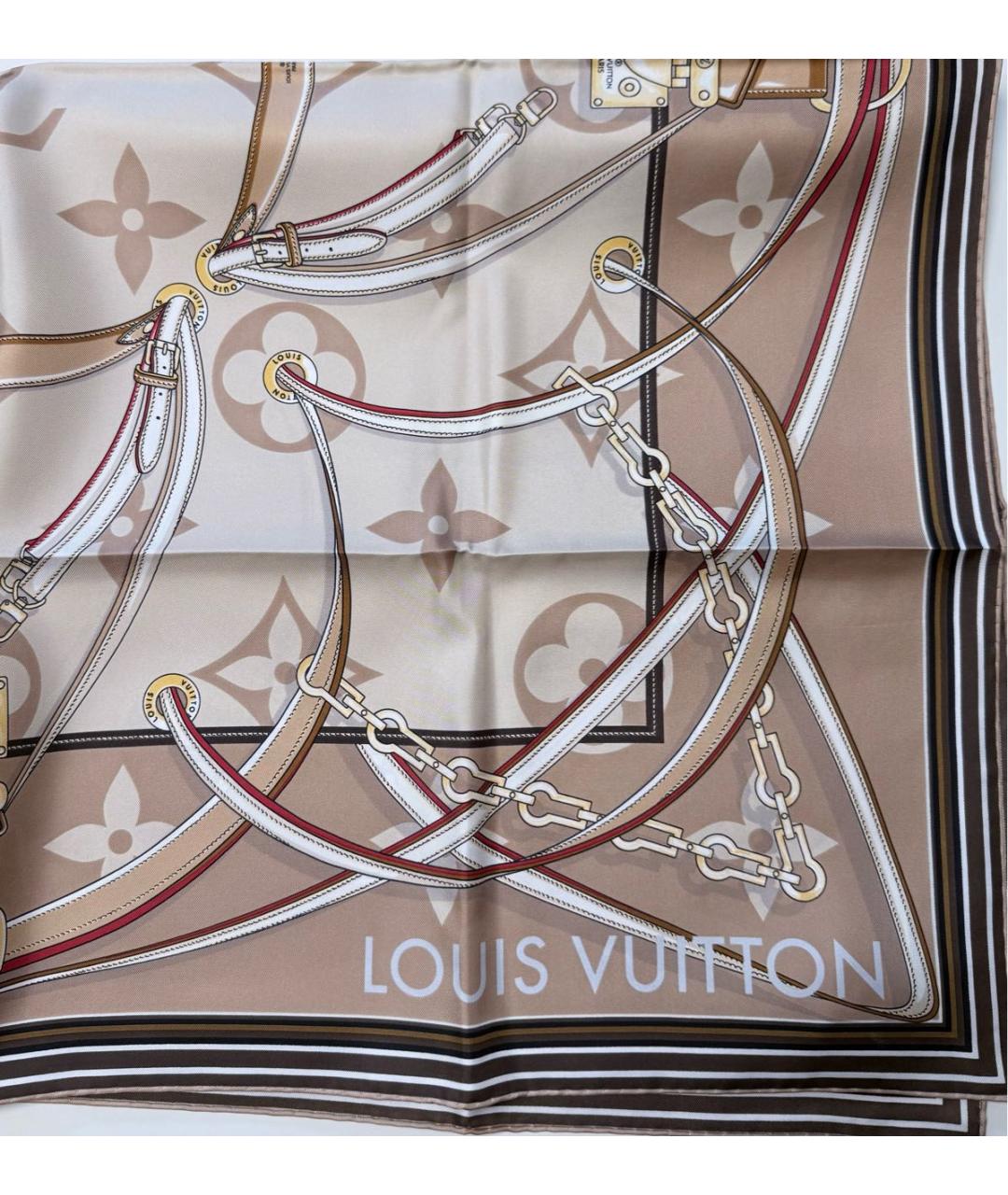 LOUIS VUITTON Бежевый шелковый платок, фото 3