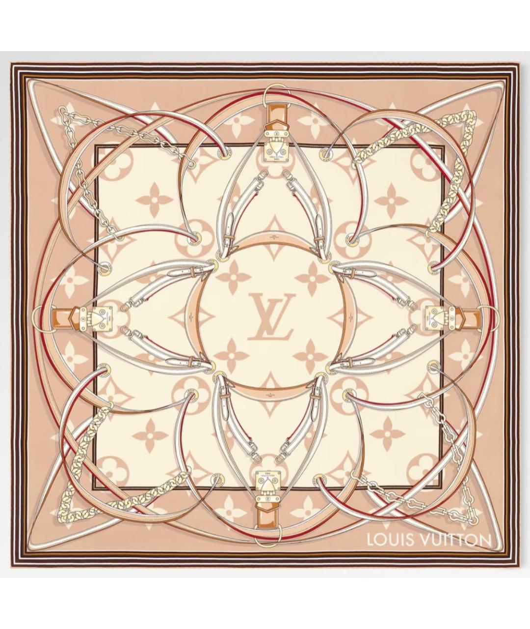 LOUIS VUITTON Бежевый шелковый платок, фото 9