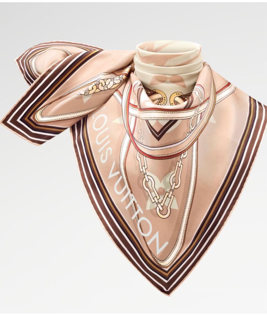 LOUIS VUITTON Бежевый шелковый платок, фото 2