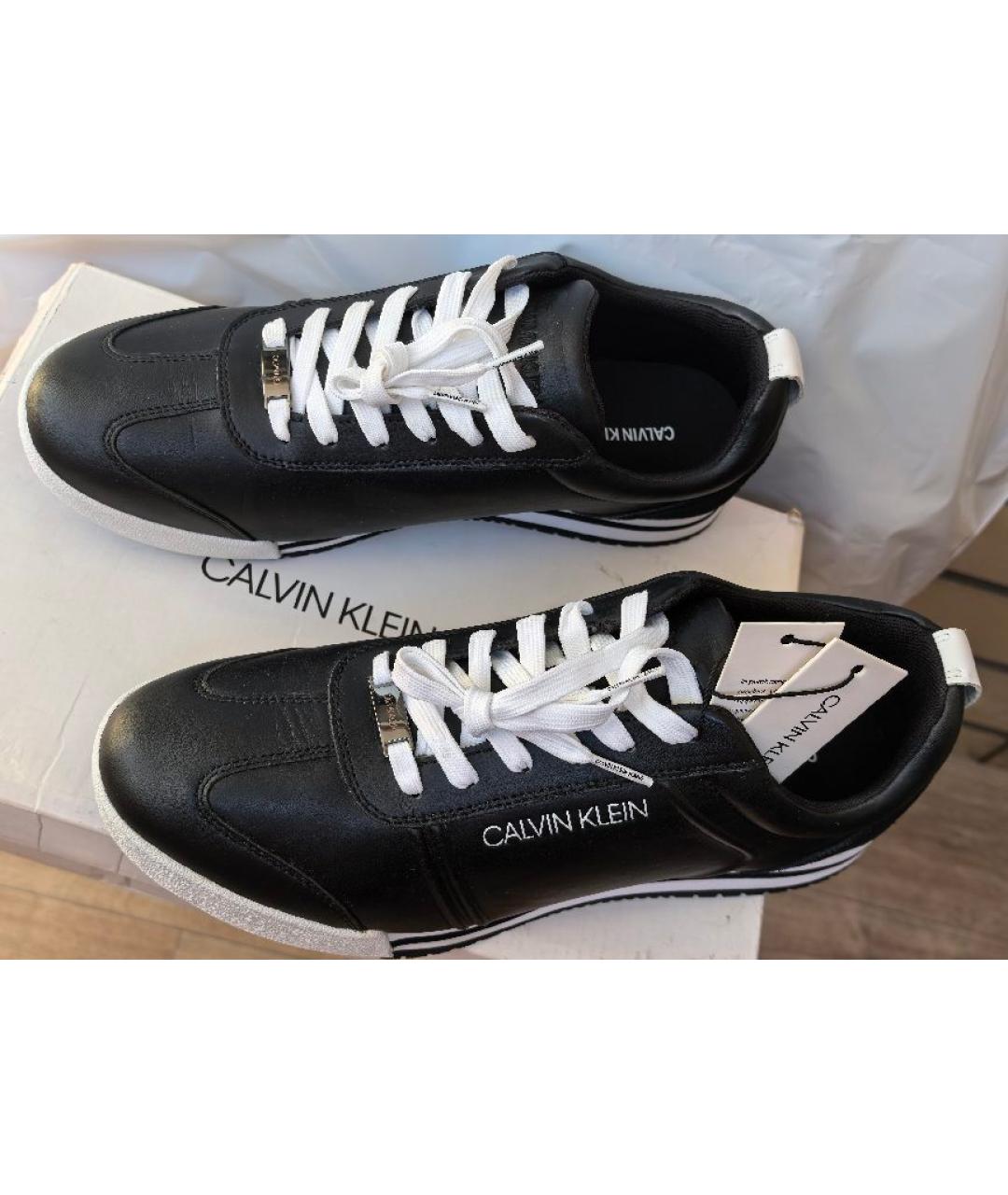 CALVIN KLEIN Черные кожаные низкие кроссовки / кеды, фото 2