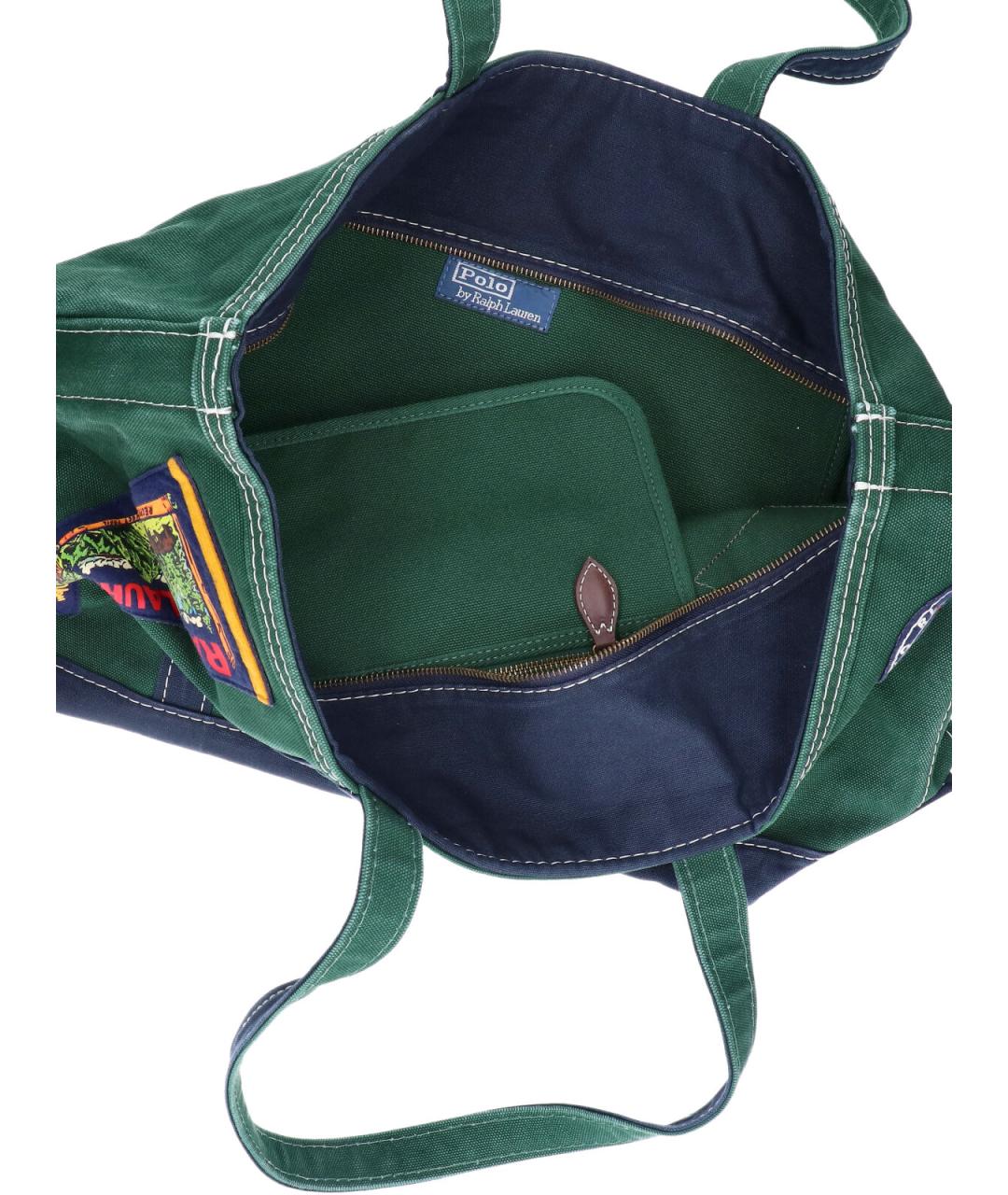 POLO RALPH LAUREN Зеленая хлопковая сумка тоут, фото 4