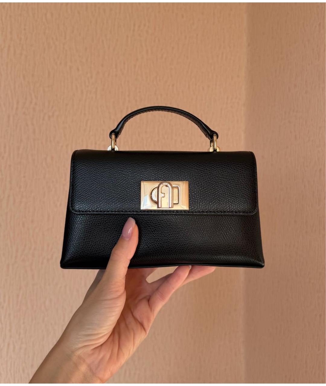 FURLA Черная кожаная сумка с короткими ручками, фото 6