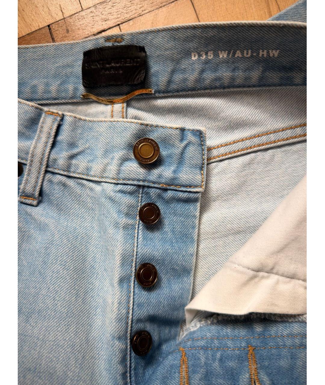SAINT LAURENT Голубые хлопковые прямые джинсы, фото 3