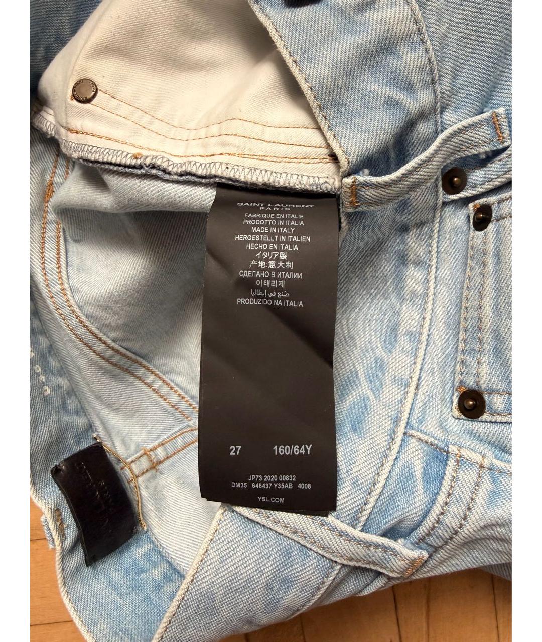 SAINT LAURENT Голубые хлопковые прямые джинсы, фото 4