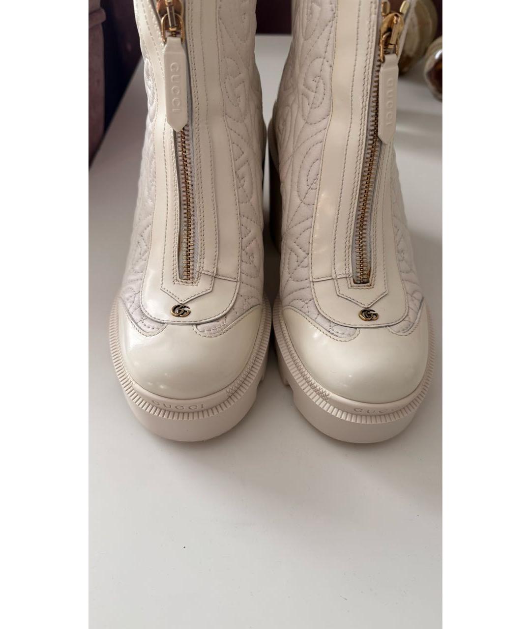 GUCCI Белые кожаные ботинки, фото 3