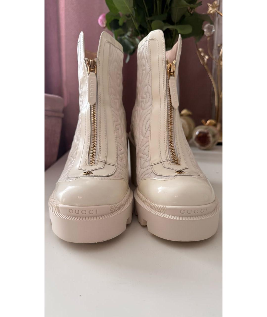 GUCCI Белые кожаные ботинки, фото 2