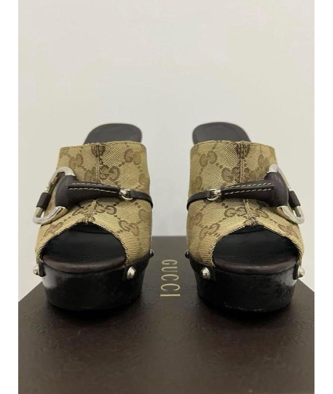 GUCCI Бежевые текстильные мюли, фото 3
