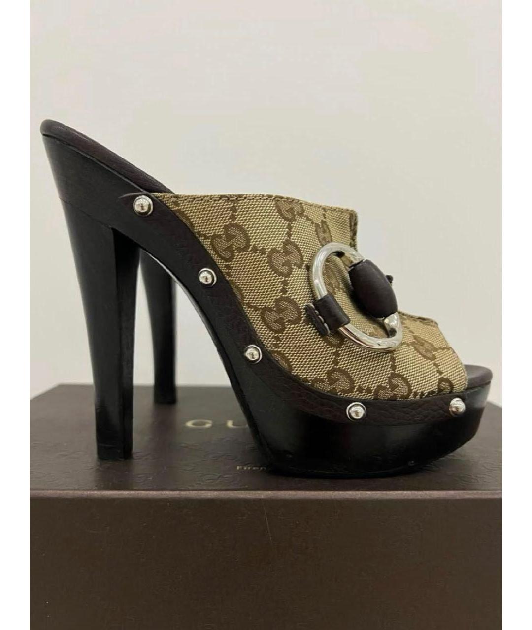 GUCCI Бежевые текстильные мюли, фото 2