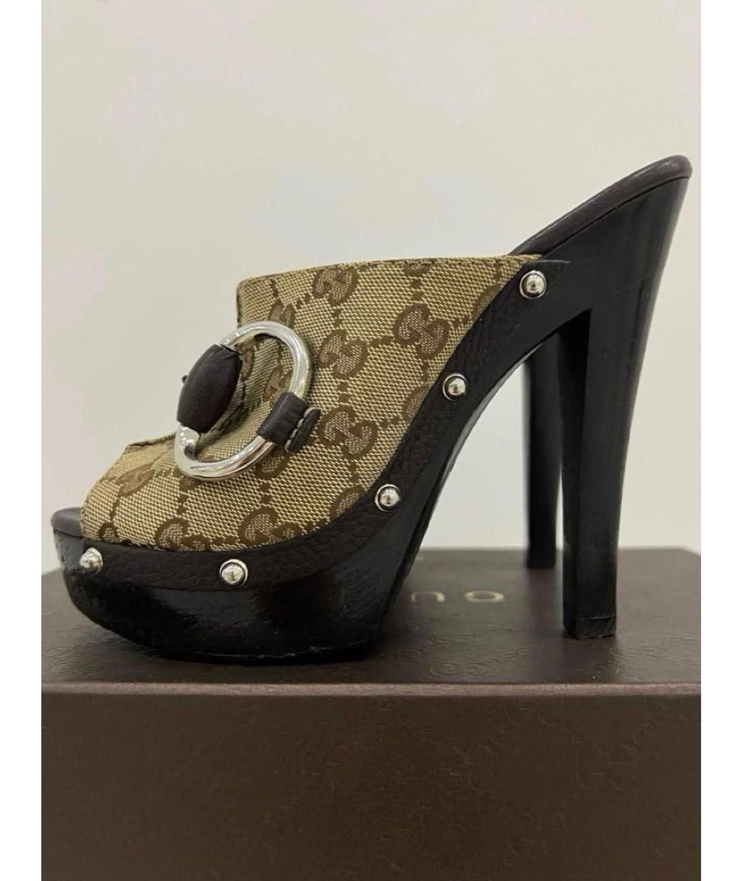 GUCCI Бежевые текстильные мюли, фото 4