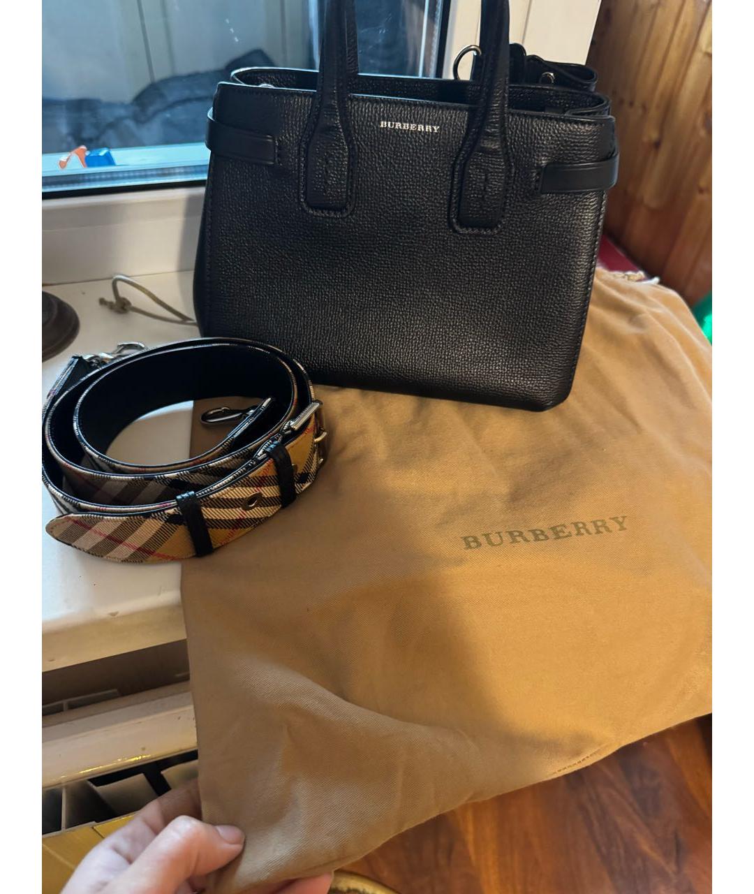 BURBERRY Черная кожаная сумка тоут, фото 3